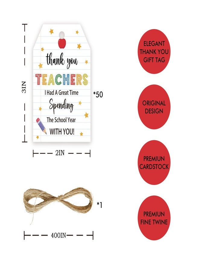 FORSHEEP 50pcs Teacher Thank You Tags, Teacher Appreciation Gift Tag with String for Party, Teacher Appreciation Week Favor Tags, Back to School Gifts for Teachers - Image 2